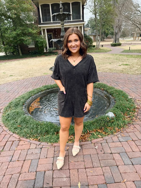 Black Mineral Washed Romper