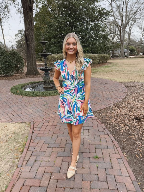 Colorful Abstract Ruffle Dress