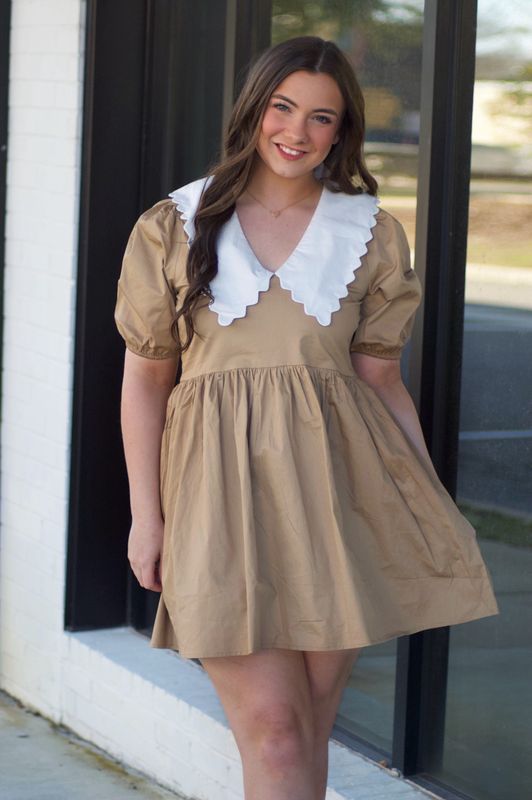 Khaki Peter Pan Dress