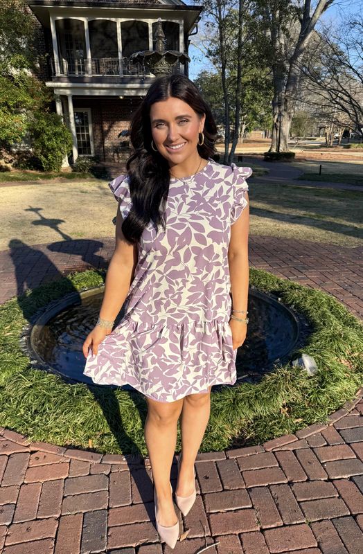 Lavender Printed Ruffle Dress