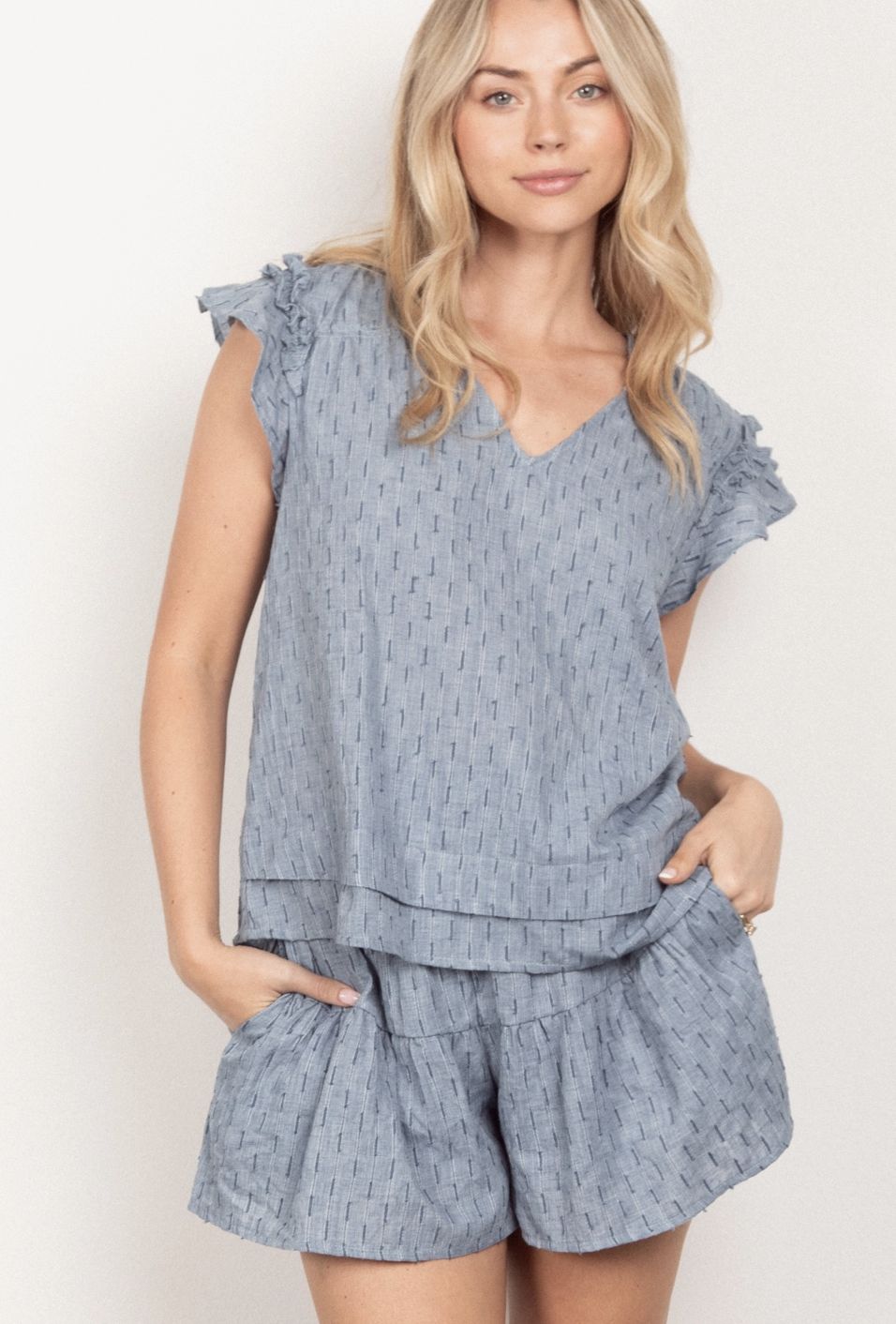 Denim Solid Cotton Woven Set