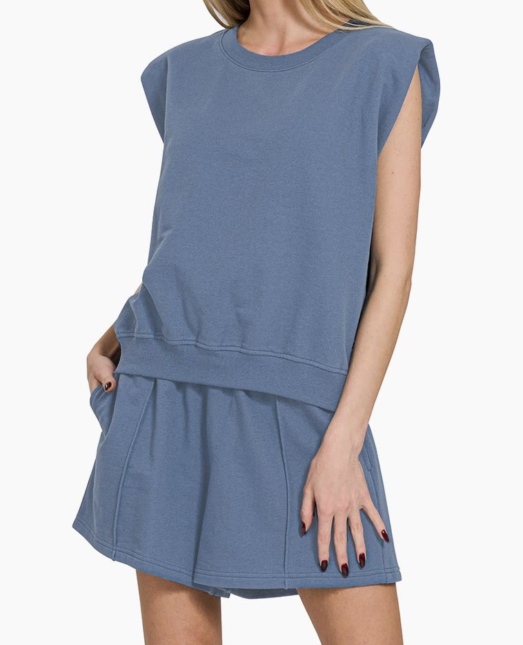 Blue Terry Cap Sleeve Set