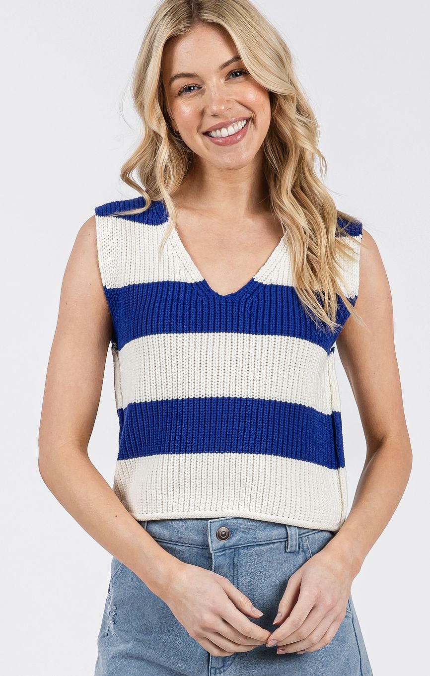 Cobalt Striped Knit Top