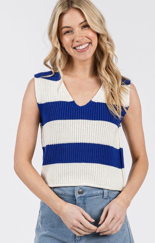 Cobalt Striped Knit Top