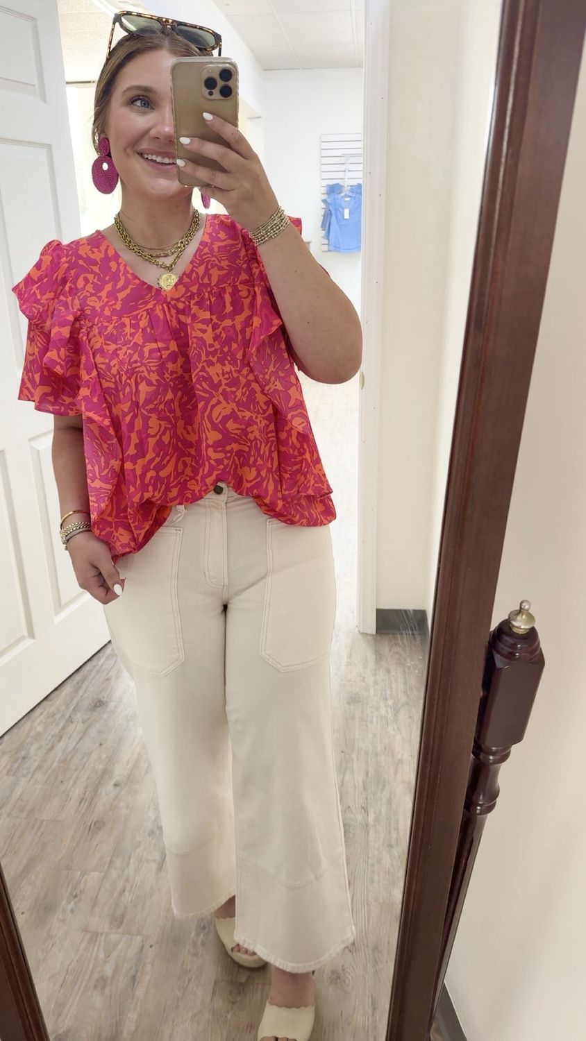 Orange &amp; Pink Flutter SLV Top