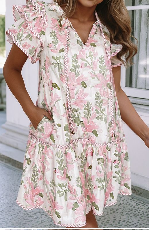 Pink Floral Ruffle Dress