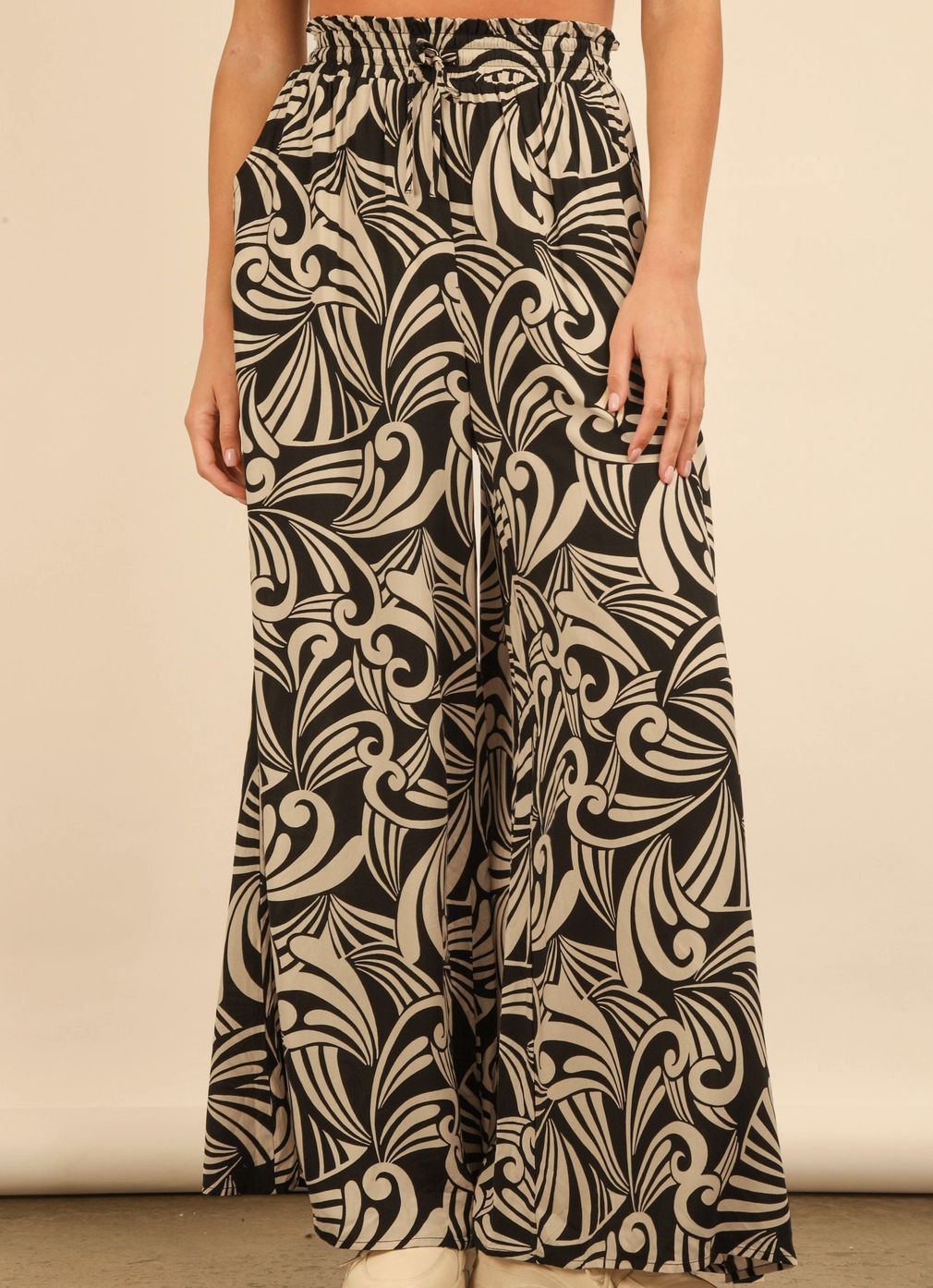 Black Printed Wide Leg Pants