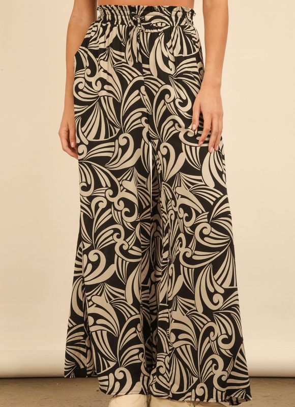 Black Printed Wide Leg Pants