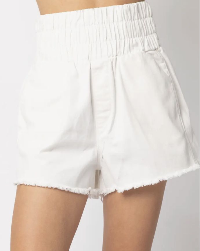 White High-Waist Washed Twill Shorts
