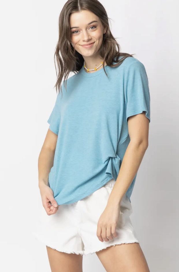 Blue Twisted Hem Knit Top