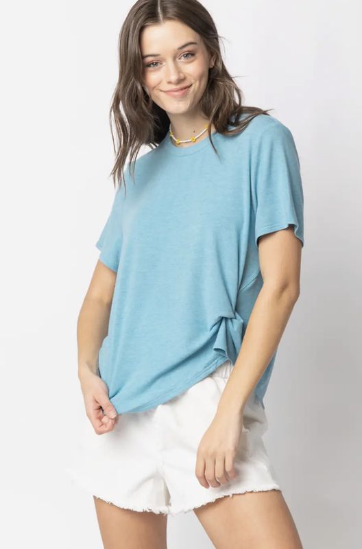 Blue Twisted Hem Knit Top