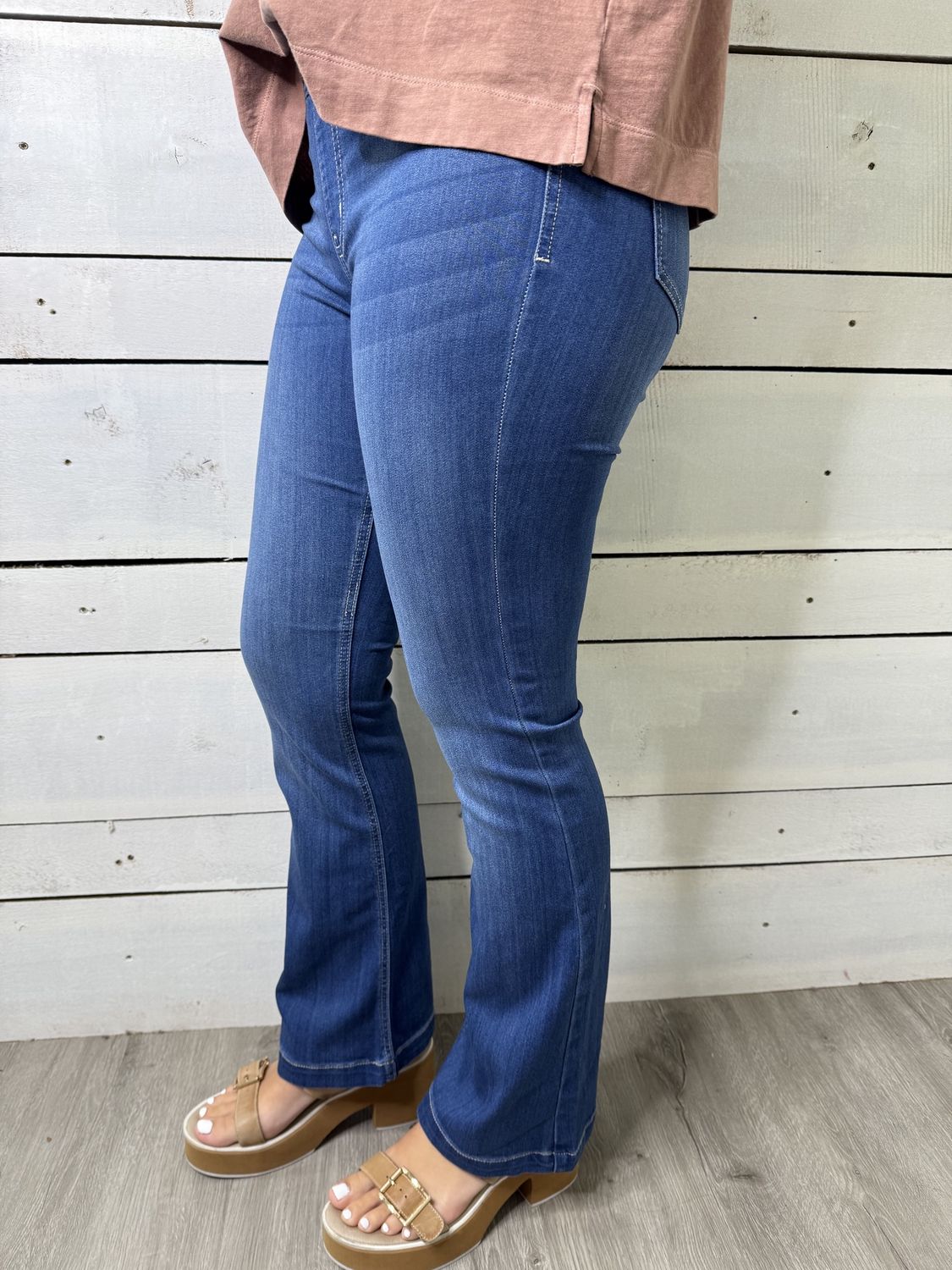 Mid Rise Petite Pull On Flare
