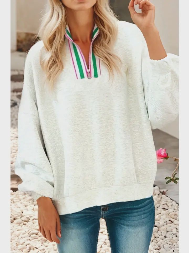 V-Neck Ribbon Patchwork Pullover Sweatshirt