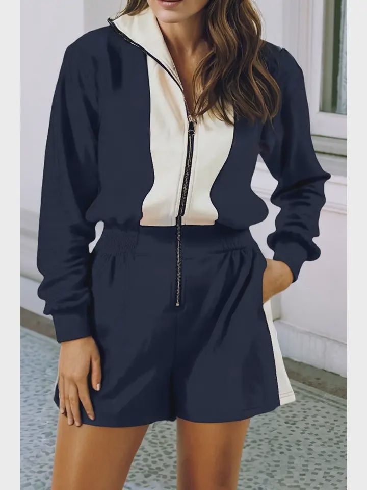 LDC Two tone Zipper Casual Jumpsuit