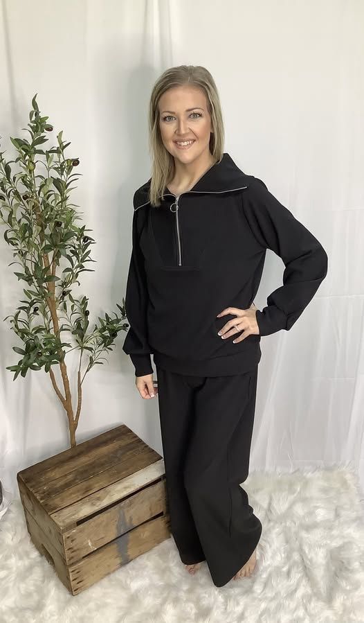 Ribbed half zip pants set