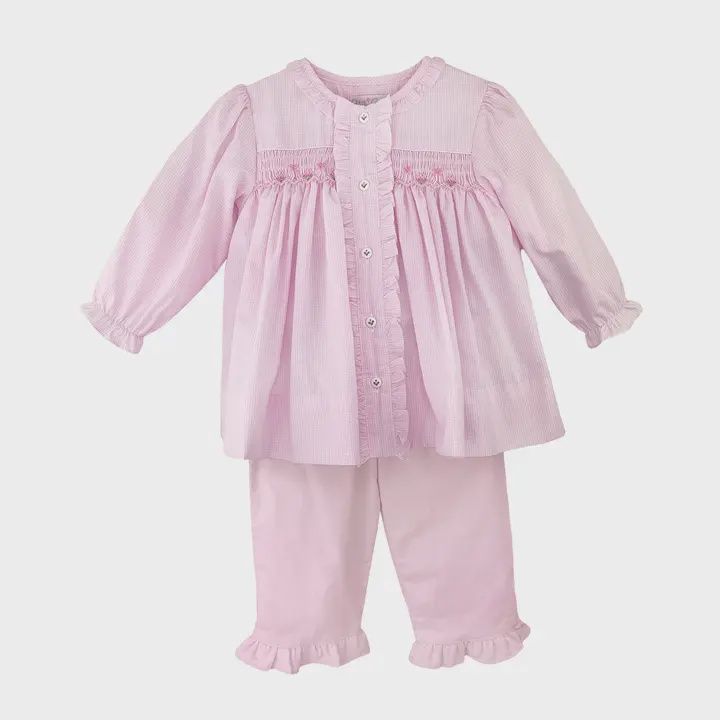 Top &amp; Pant Set with Floral Bishop Smocking