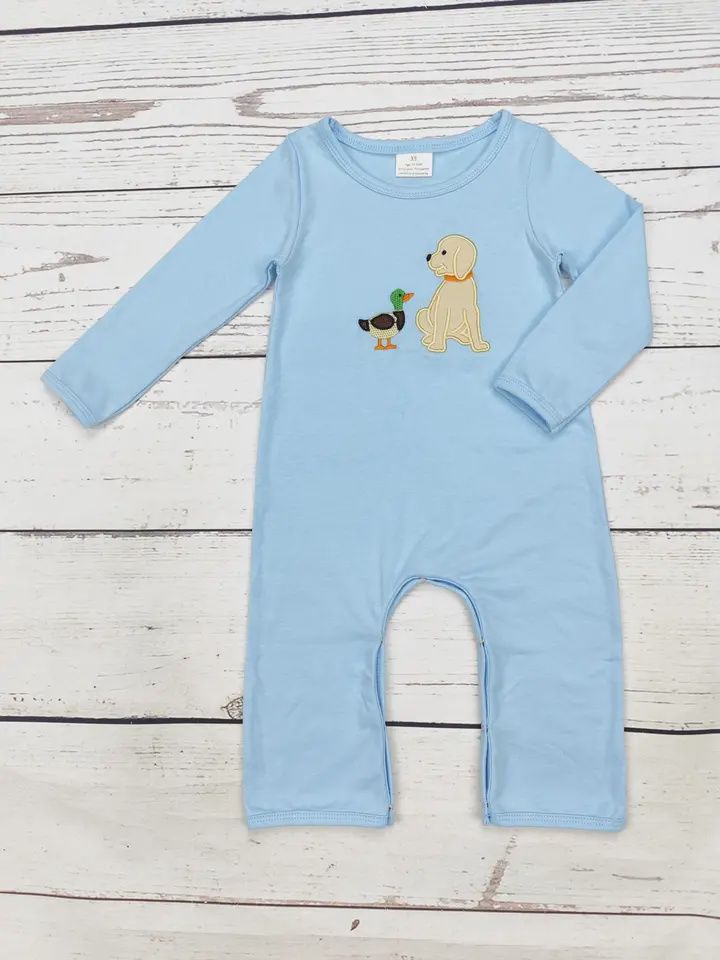 Baby Cotton Hunting Dog Appliqué Romper
