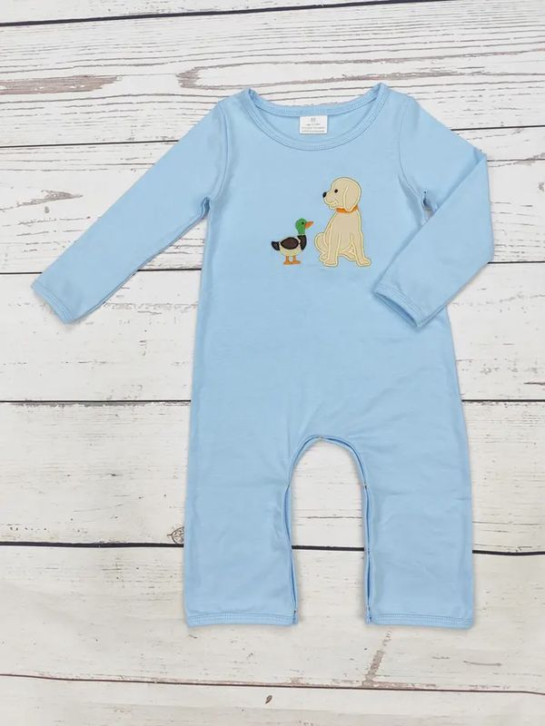 Baby Cotton Hunting Dog Appliqué Romper