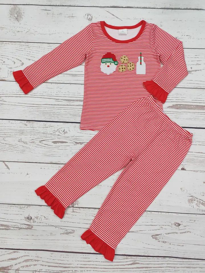 Santa&#39;s Milk &amp; Cookies Appliqué Girls Pajamas