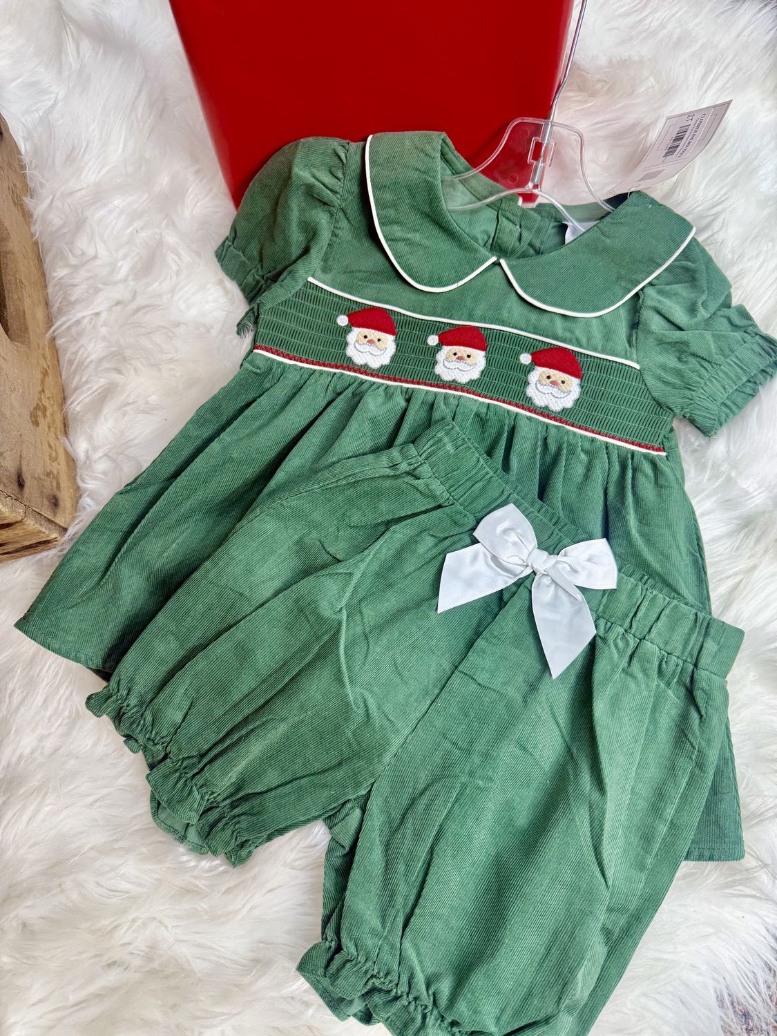 Green Velvet Dress with Bloomers
