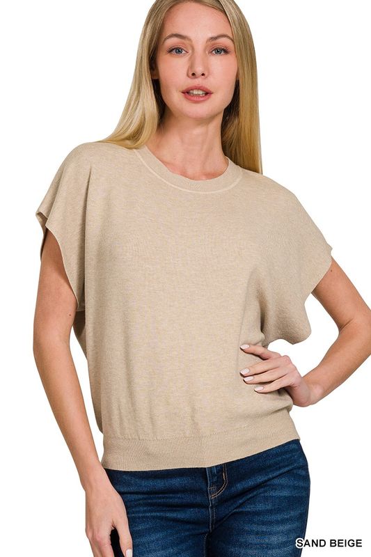 Round Neck Short Dolman Sleeve Sweater