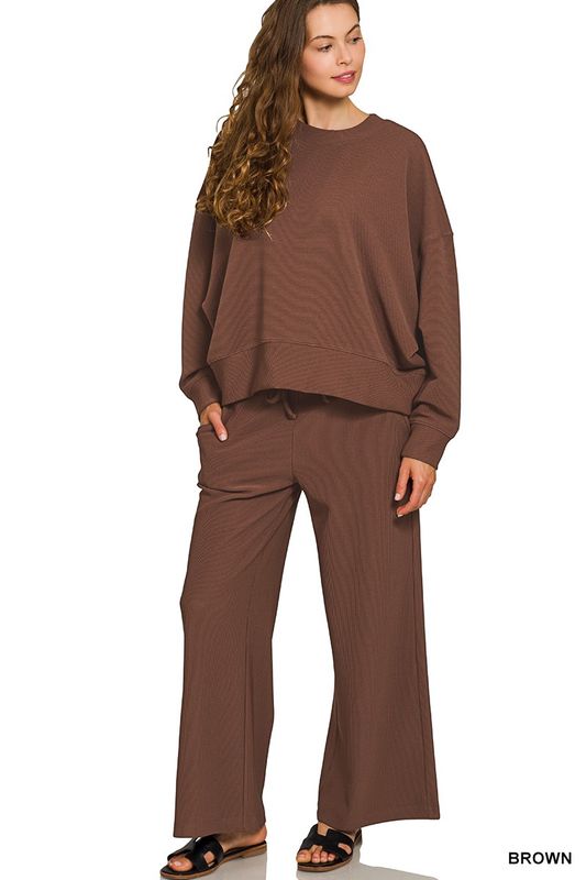 Ribbed Round Neck Pullover &amp; Pants Set