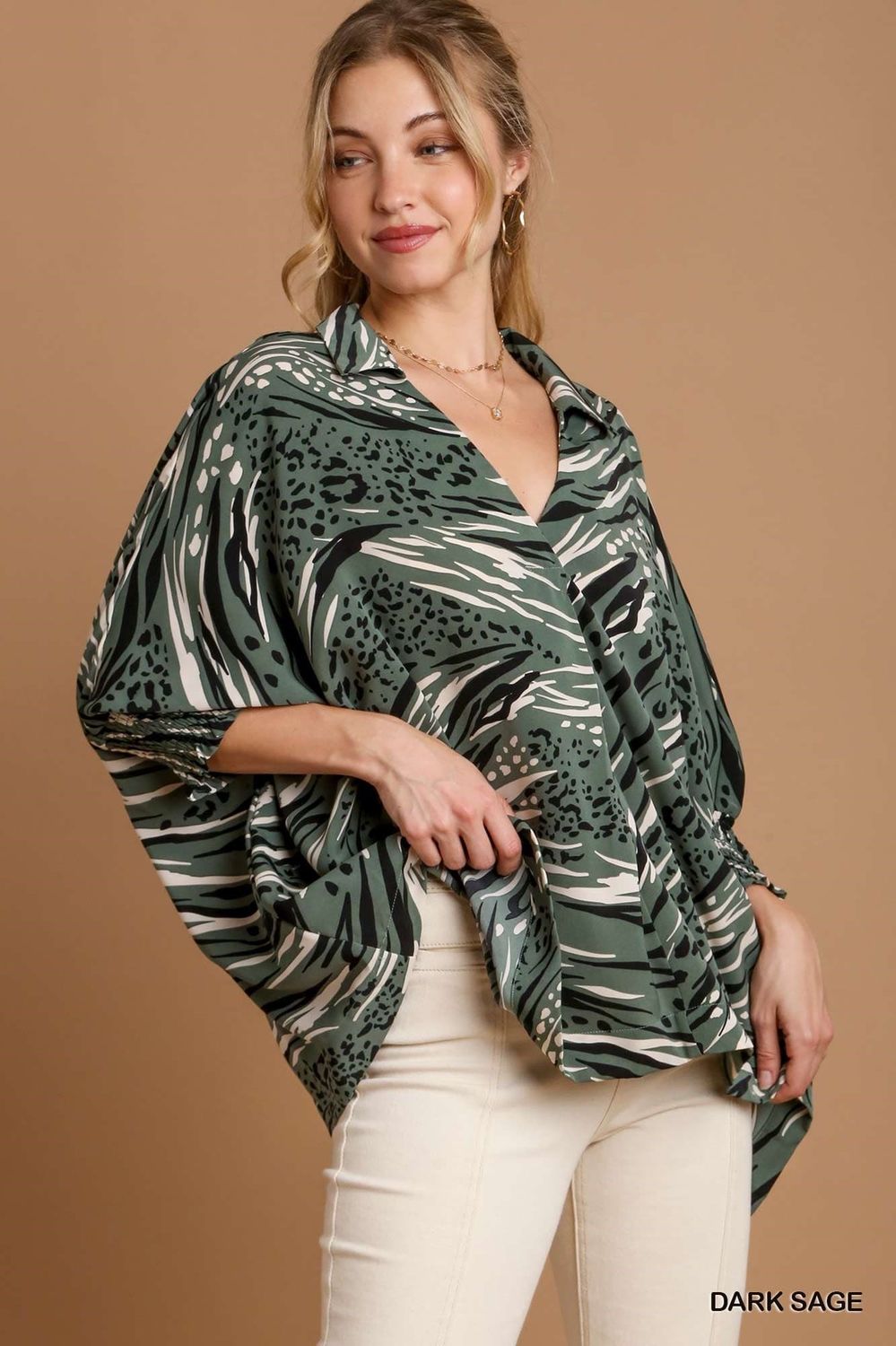 Animal Print vneck smock Top