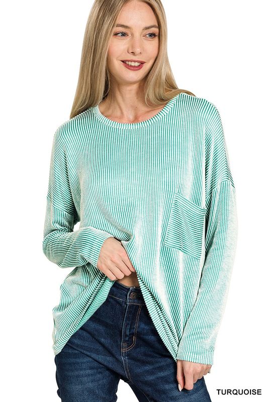 Ribbed Striped Oversized Long Sleeve Top