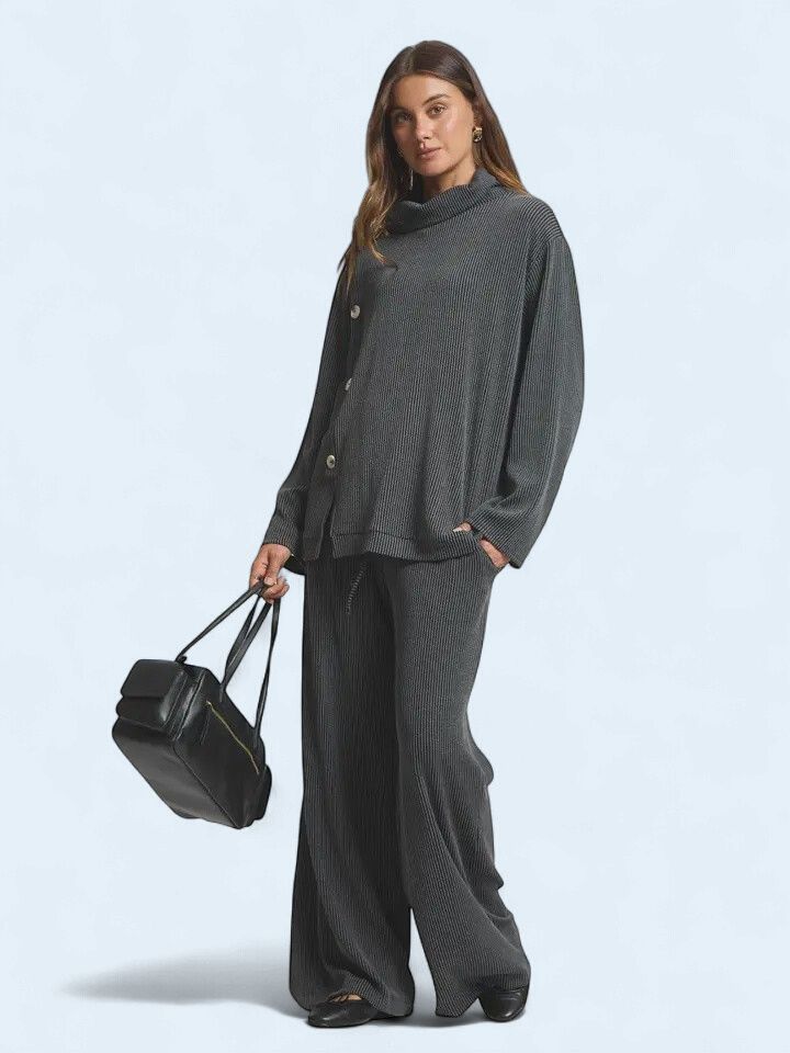 2-Piece Cowl Neck Ribbed Set Trvset-Lavish