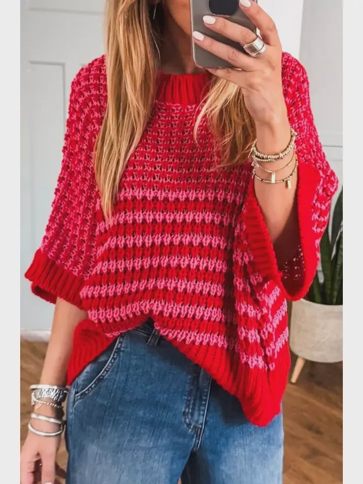 Color Block 3/4 Draped Sleeve Sweater