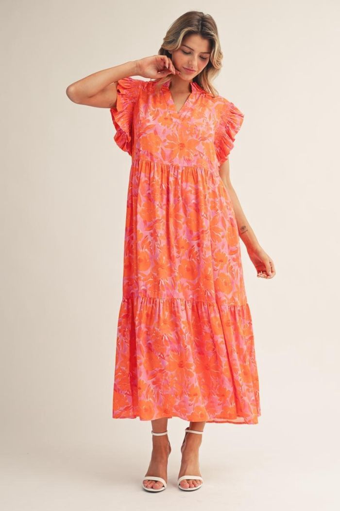 Ruffle Tropical mix long dress