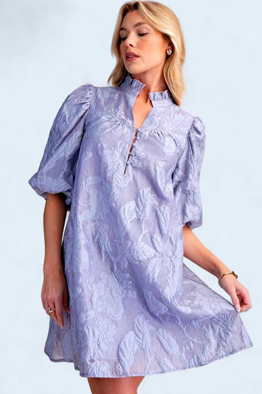 Ruffled Neck with Volume Sleeve Dress