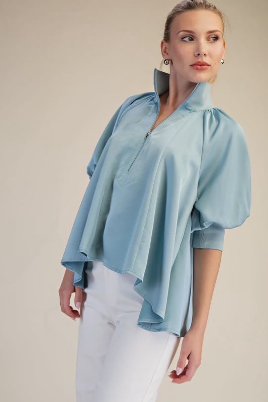 mock neck puff sleeve blouse