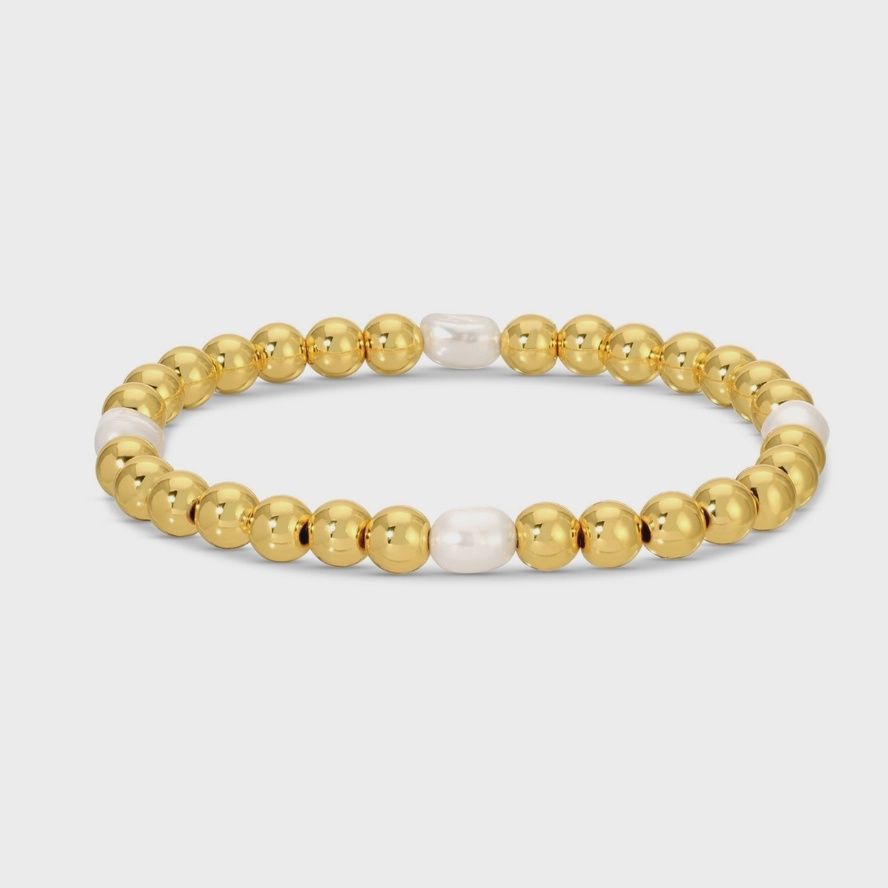 6mm Stretch Bead Bracelets with Large Pearl Accents