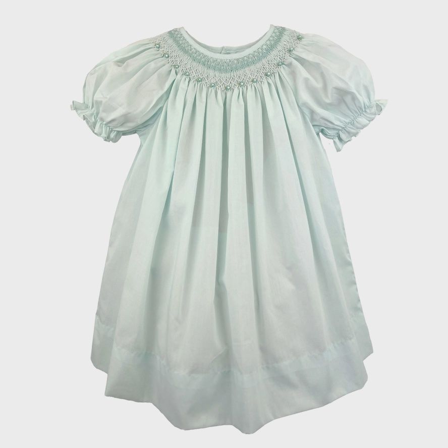 Bishop Smocked Heirloom Dress in mint