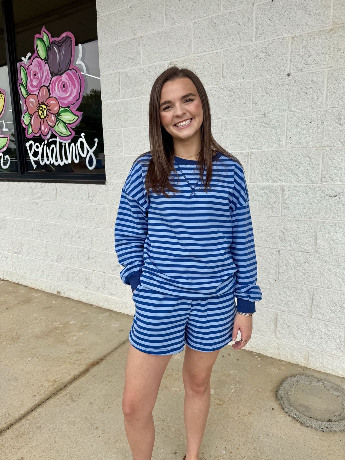 Light &amp; Dark Blue Stripe Shorts Set, Size: Small