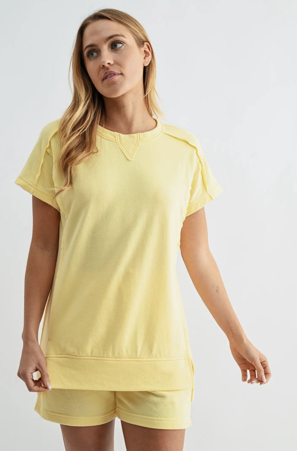 Yellow Raw Edge French Terry Set, Size: Small
