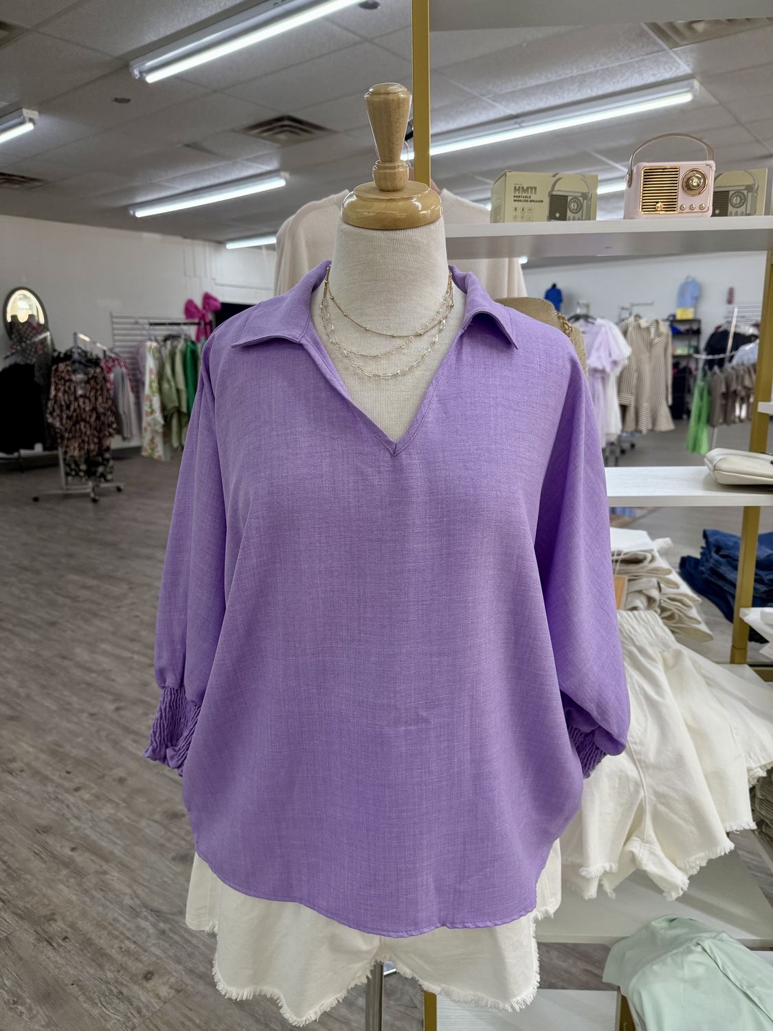 Lavender Linen 3/4 Sleeve Top, Size: Small