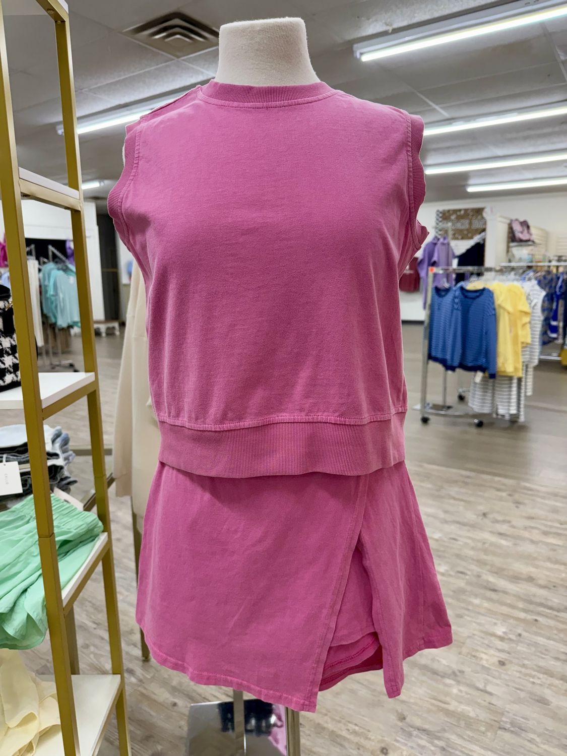 Pink Cotton Sleeveless Top &amp; Skort Set