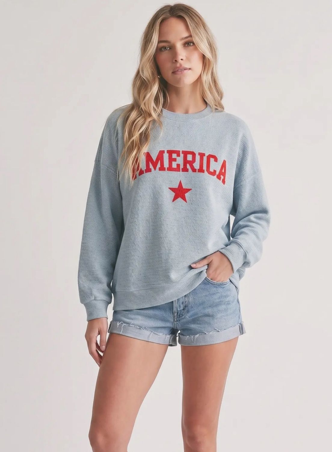 America Power Blue Summer Knit Sweater, Size: Small