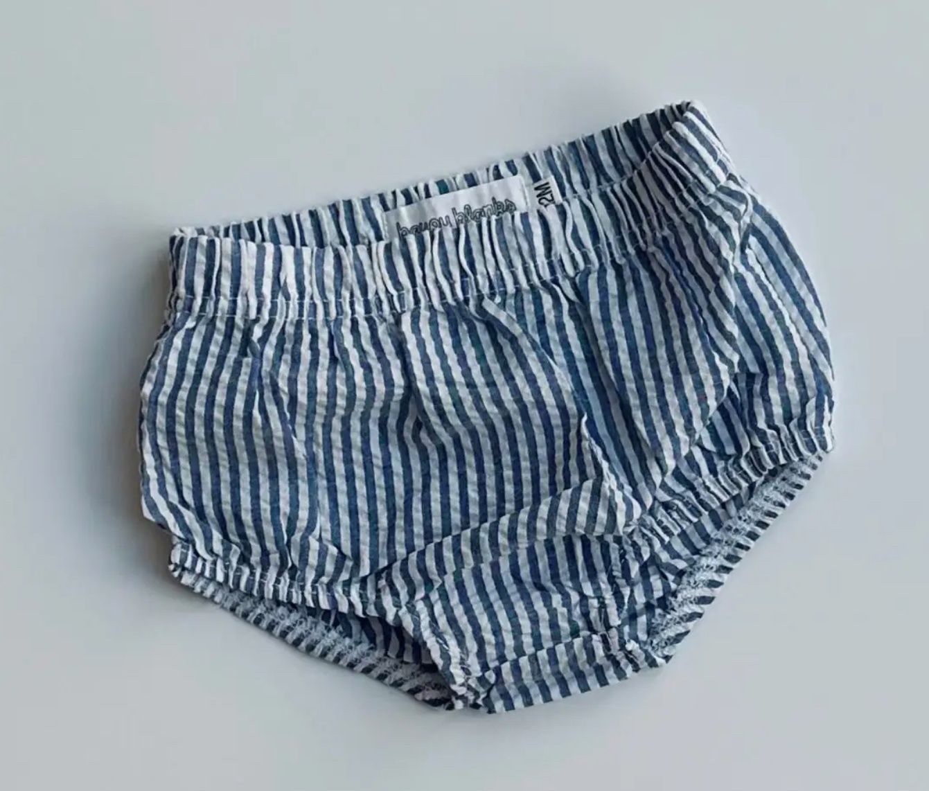 Navy Striped Seersucker Bloomers, Size: 6 Months