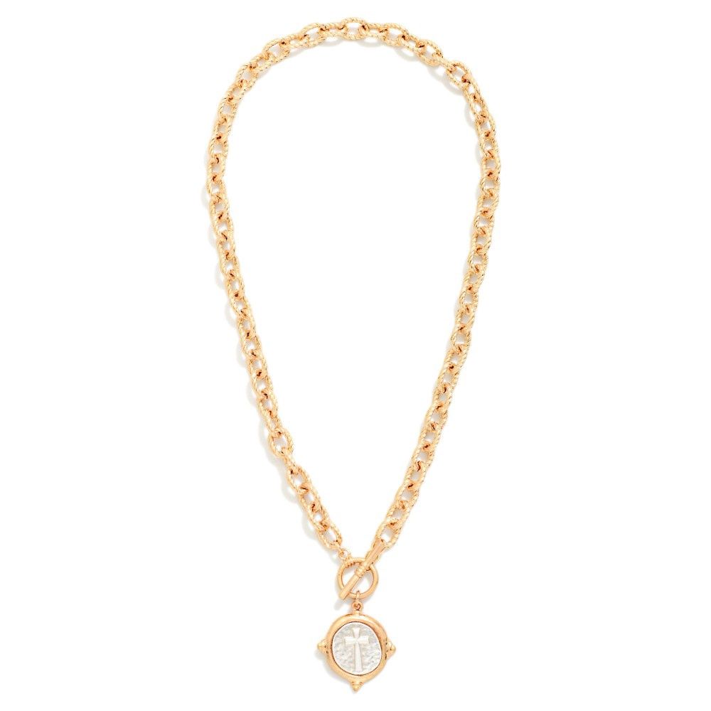 Gold Cross Coin Link Necklace