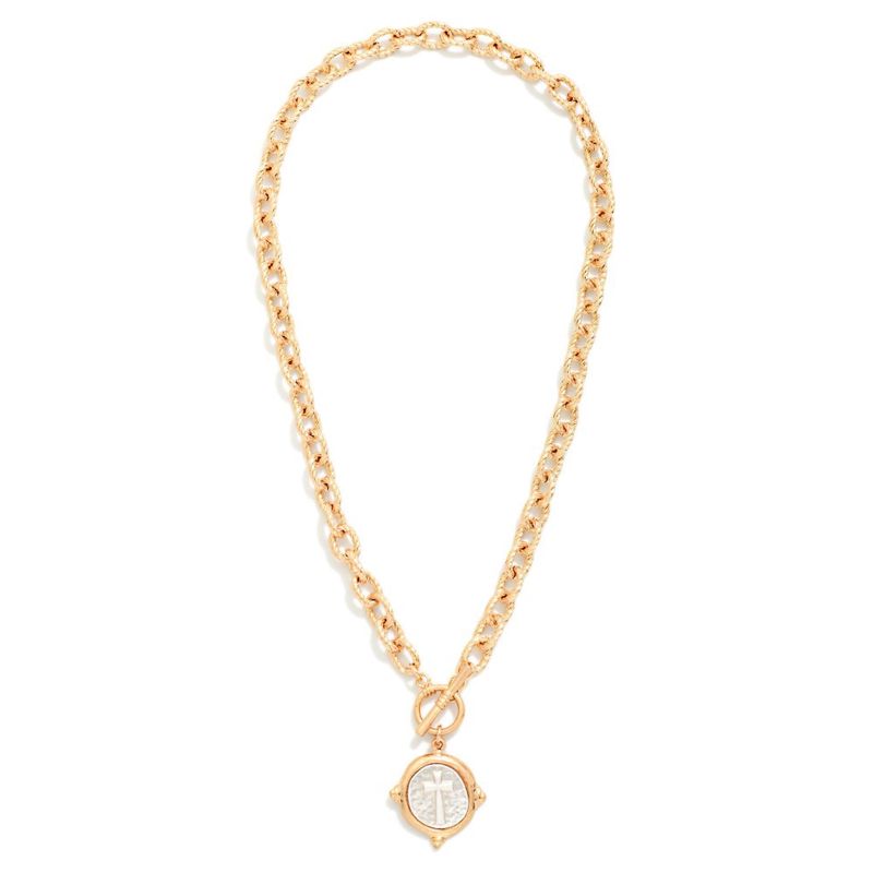 Gold Cross Coin Link Necklace