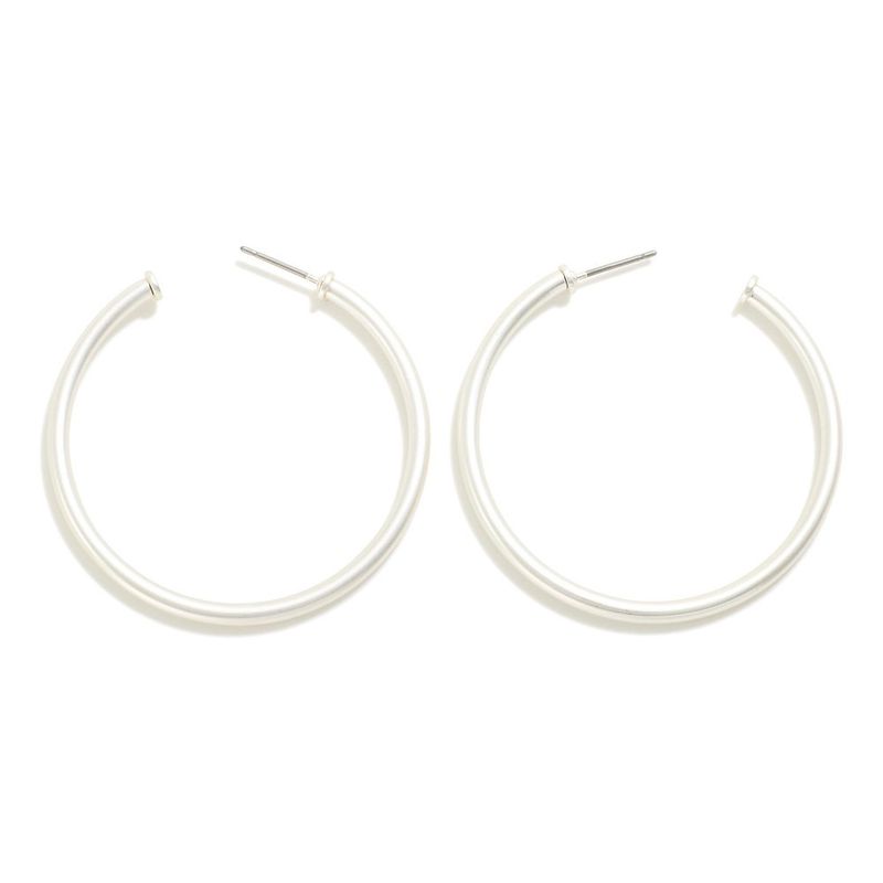 Thin Silver Brushed Silver Hoops