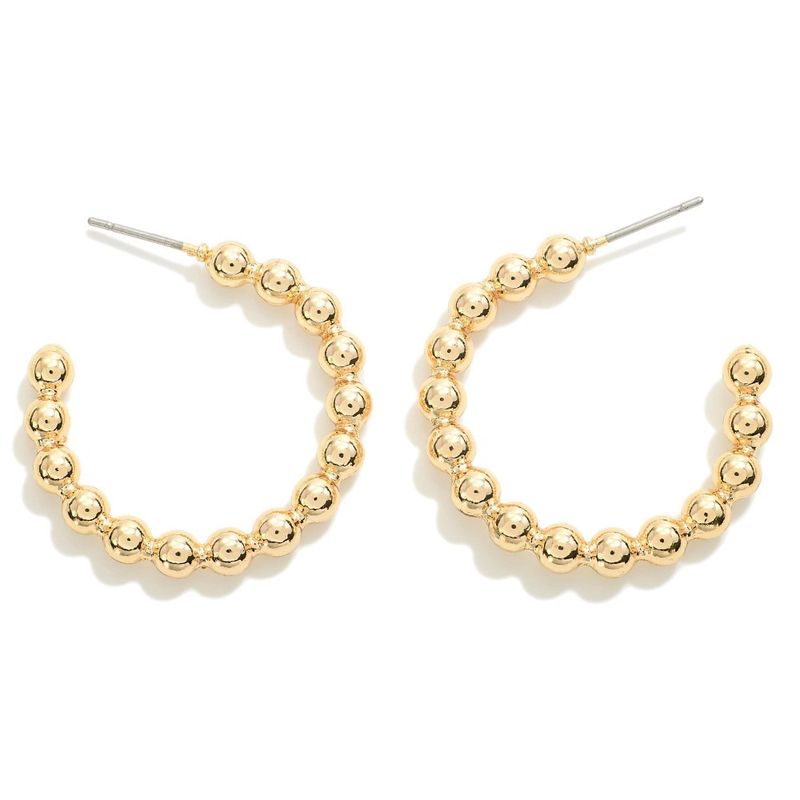 Medium Beaded Gold Hoops