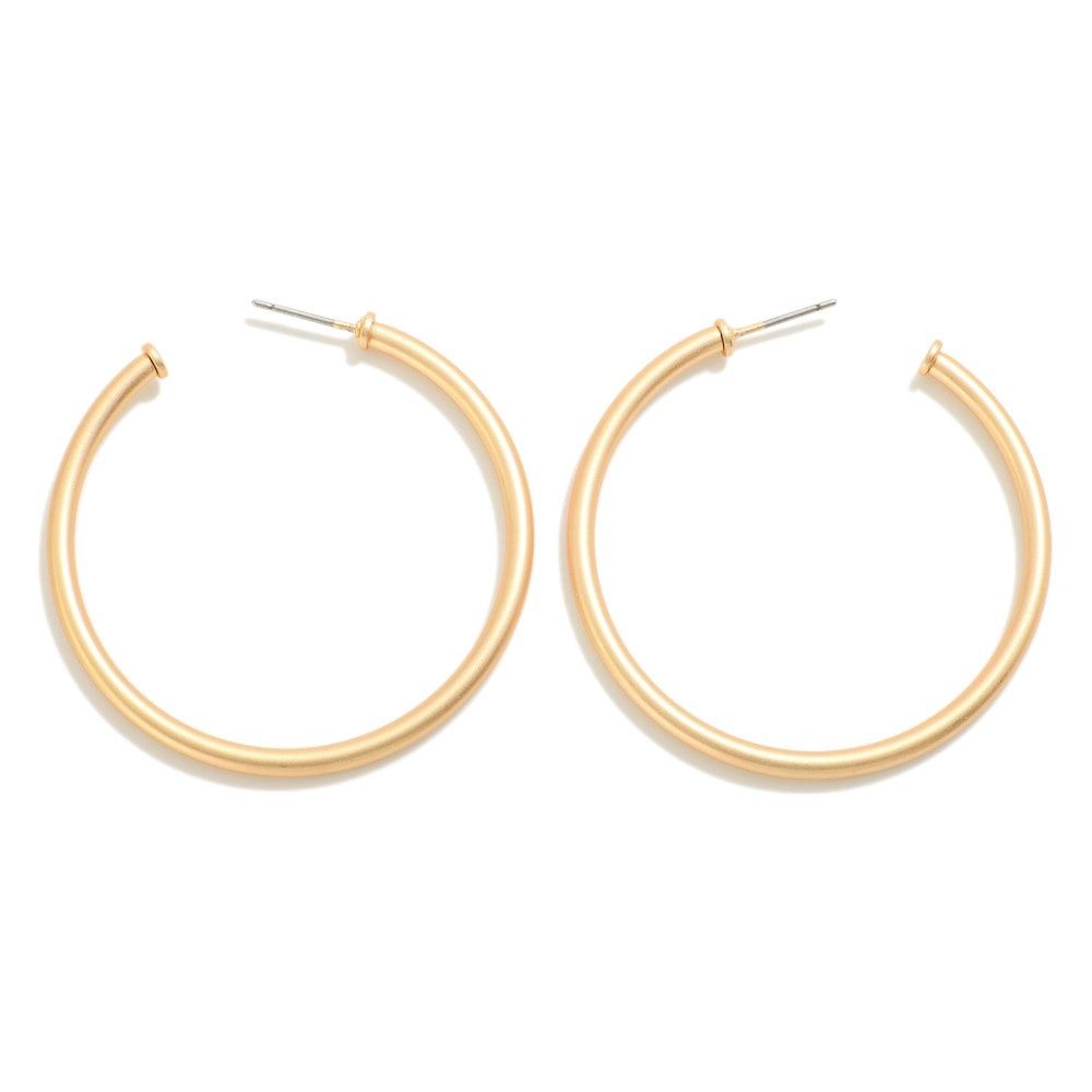 Thin Large Brushed Gold Hoops