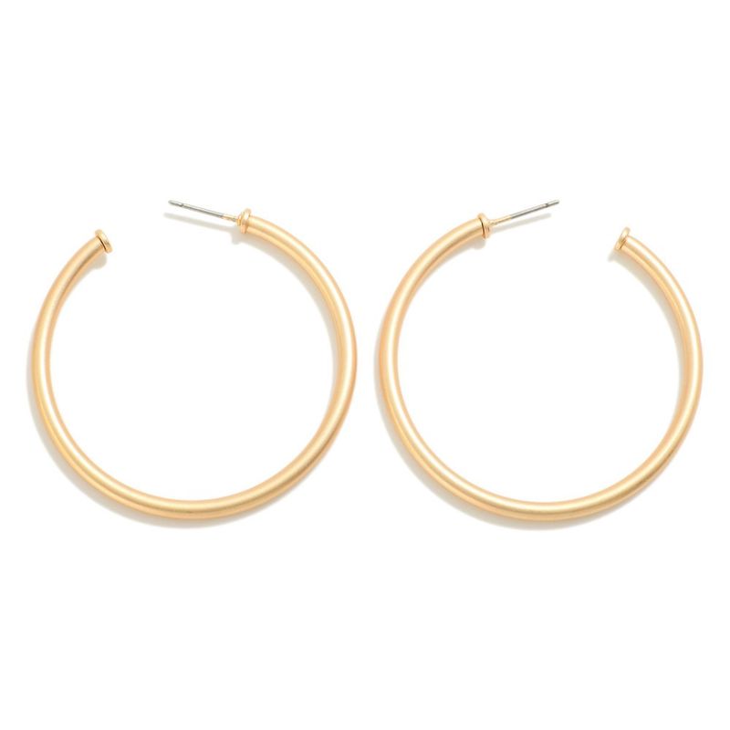 Thin Large Brushed Gold Hoops