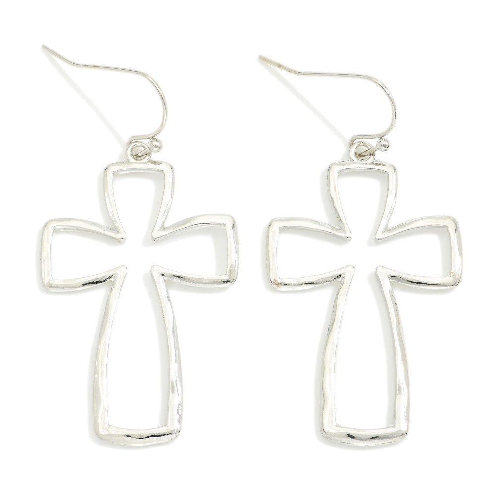 Silver Hammered Cross Outline Earrings