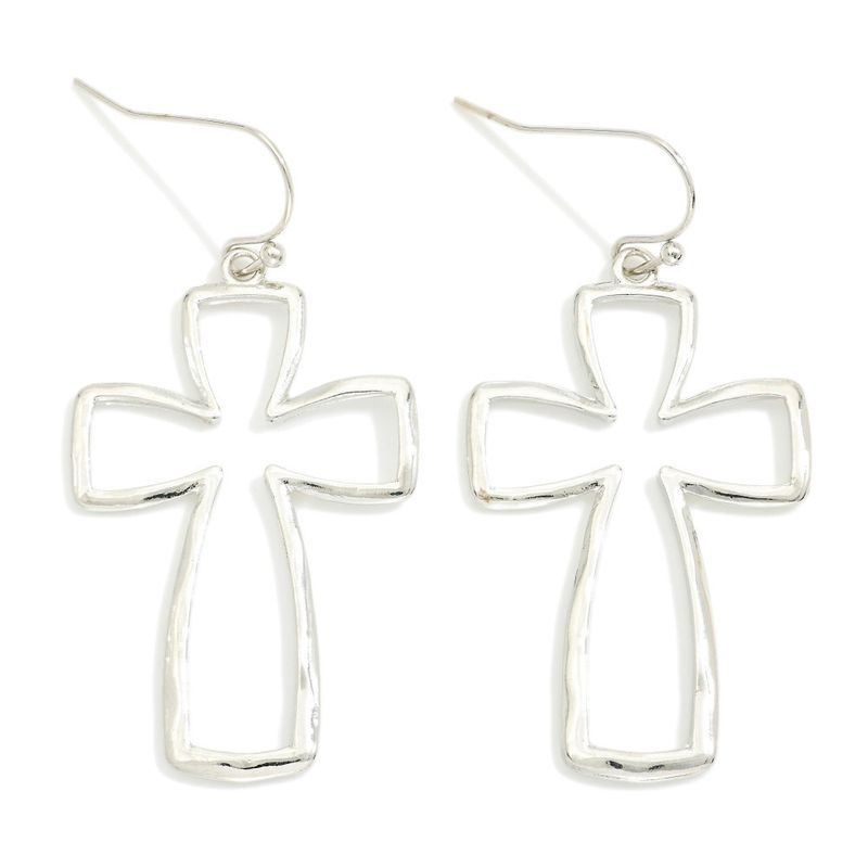 Silver Hammered Cross Outline Earrings