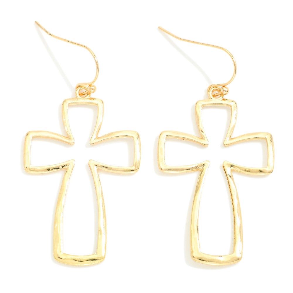 Hammered Cross Outline Earrings